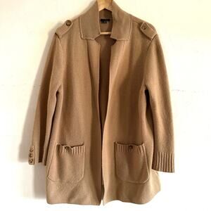 Talbots Open Cardigan Long Sweater Womens Size 1X Camel Wool Blend